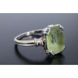 A vintage green paste and 14 ct precious white metal dress ring, circa 1930s, P, 3.5 g