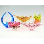 Five studio glass bowls and centre piece, 41 cm x 29 cm x 20 cm