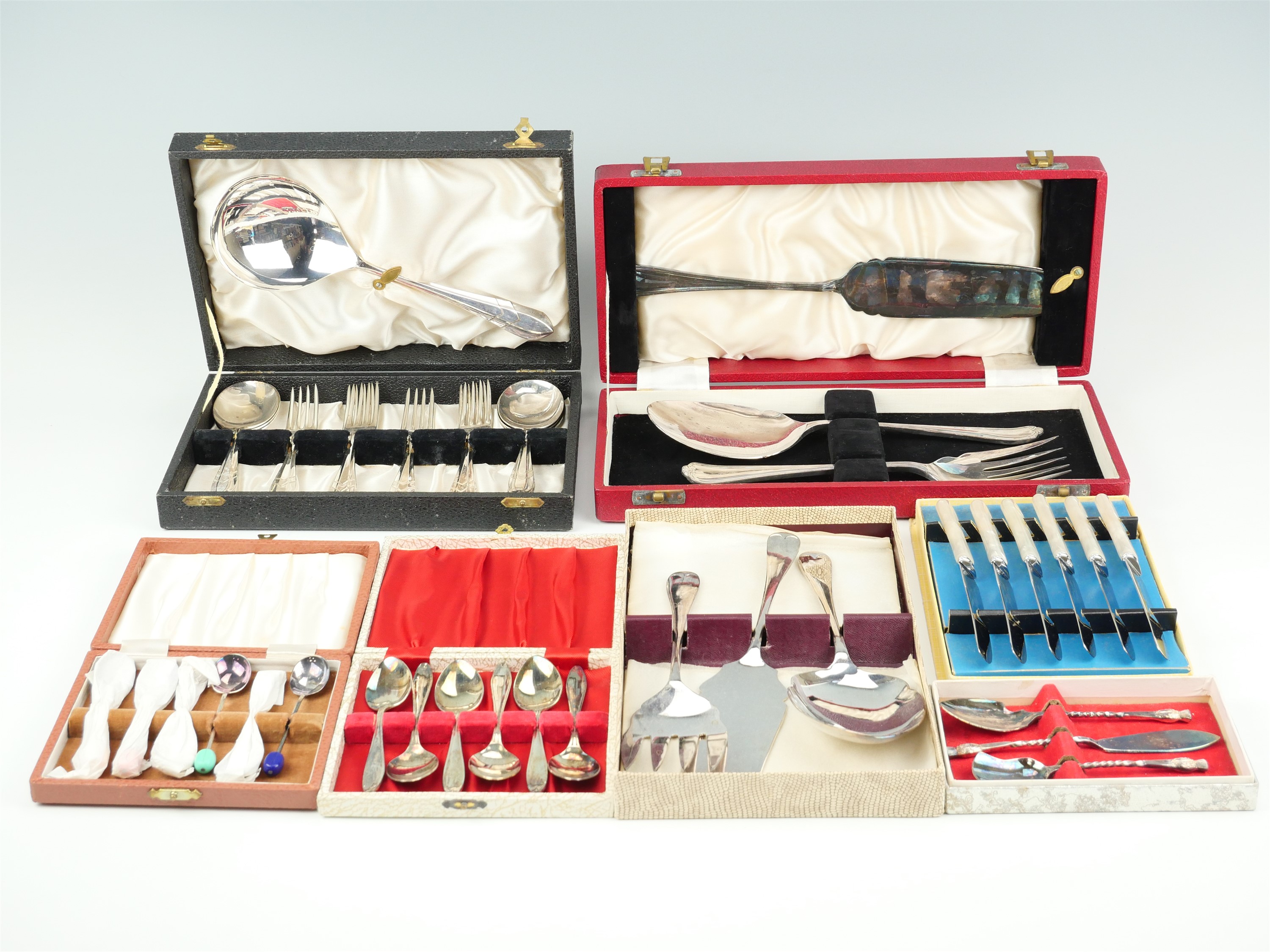 A quantity of cased and boxed cutlery including fish eaters, dessert sets, etc