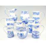 Nine Spode Italian ware jugs, tallest 22 cm