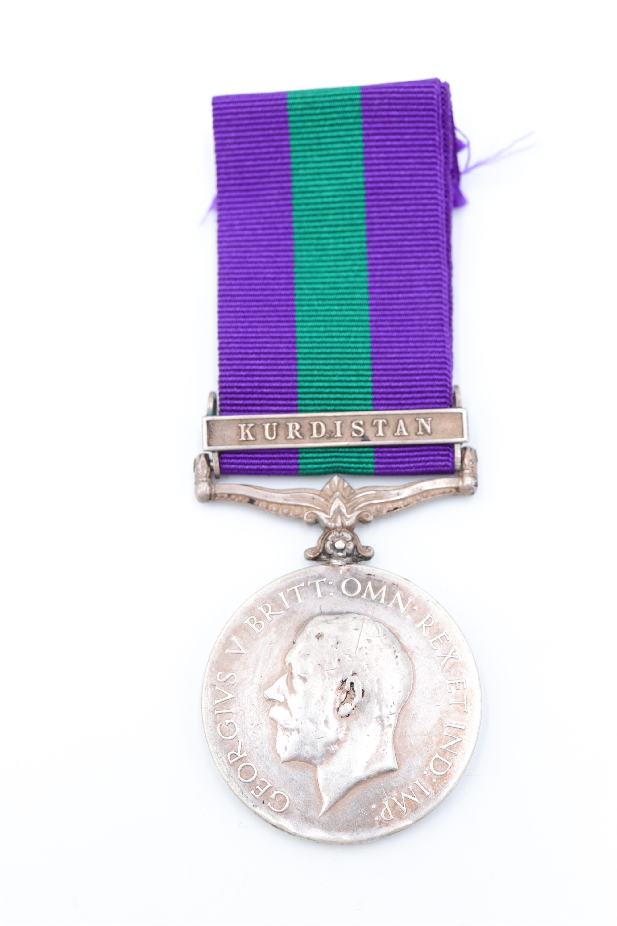A General Service Medal with Kurdistan clasp to 3237673 Pte A L Urry, Cameronians