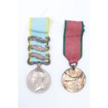 A Crimea Medal with three clasps, together with a Turkish Crimea medal to John Kemp, 55th Regiment