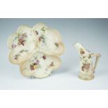 A late 19th Century Royal Worcester blush ivory hors d'oeuvre dish, and an antler jug, design