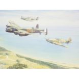 After Robert Tomlin "Lest We Forget", Hawker Hurricane, Avro Lancaster and Supermarine Spitfire of