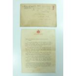 A 1919 printed message from King George V on Buckingham Palace embossed letterheaded paper,