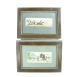 A pair of early 20th Century Stevengraph woven silk pictures, depicting hunting and coaching scenes,