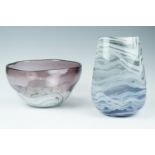 A large studio glass bowl, together with a similar vase, bowl diameter and vase height 27 cm
