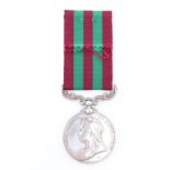 An 1895 India Medal engraved to 3630 Sgt Pte F W Bare, Queen's Royal Regt