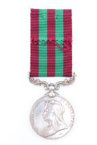 An 1895 India Medal engraved to 3630 Sgt Pte F W Bare, Queen's Royal Regt