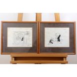 Lahz Three illustrated cartoons, ink, signed, in card mount and moulded frames under glass, 37 cm