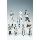 10 late 20th Century porcelain and bisque figures of Napoleonic era French and British soldiers,