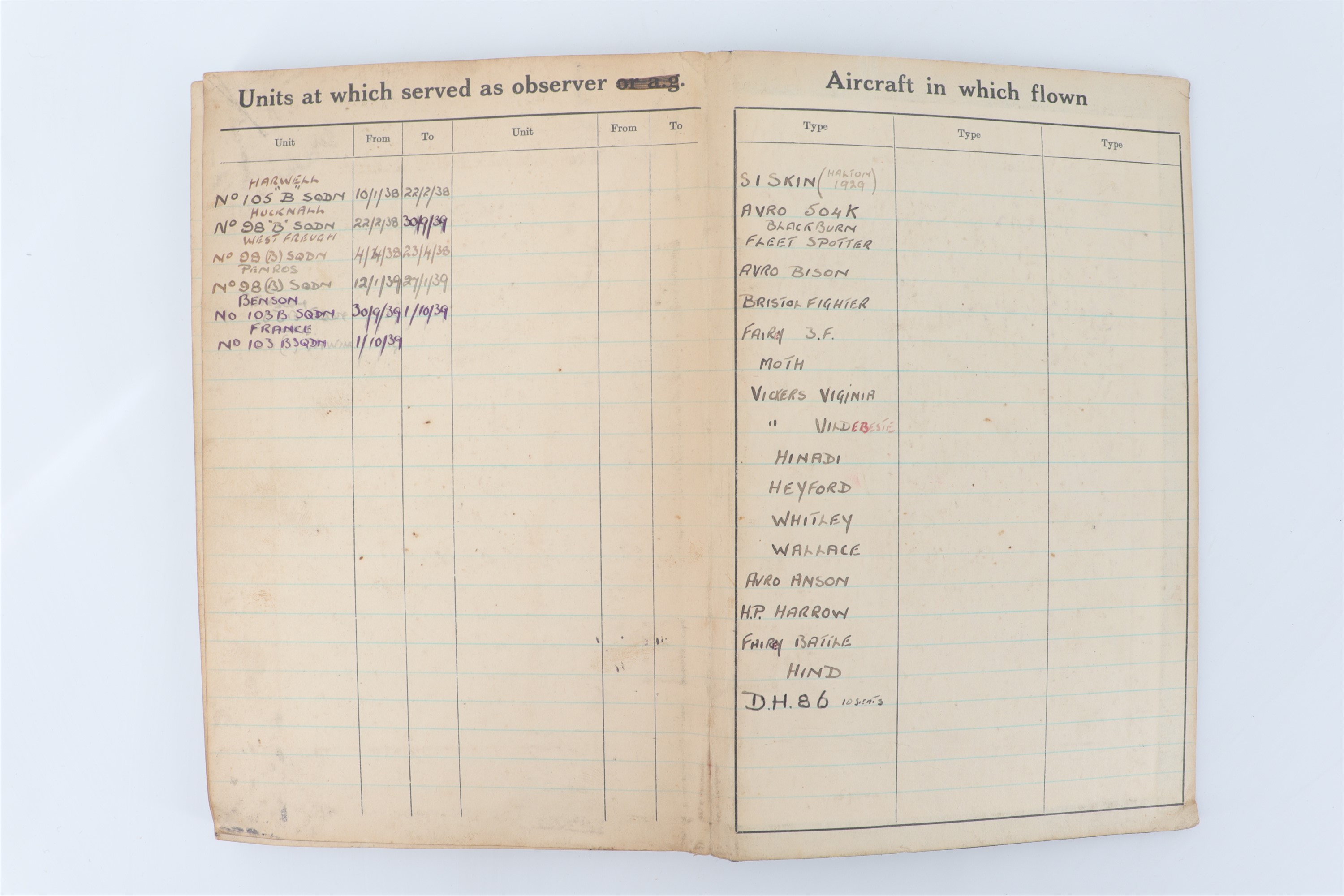 A Second World War RAF Air Observer's flying log book, that of Corporal / Sergeant F Davison, - Image 3 of 4