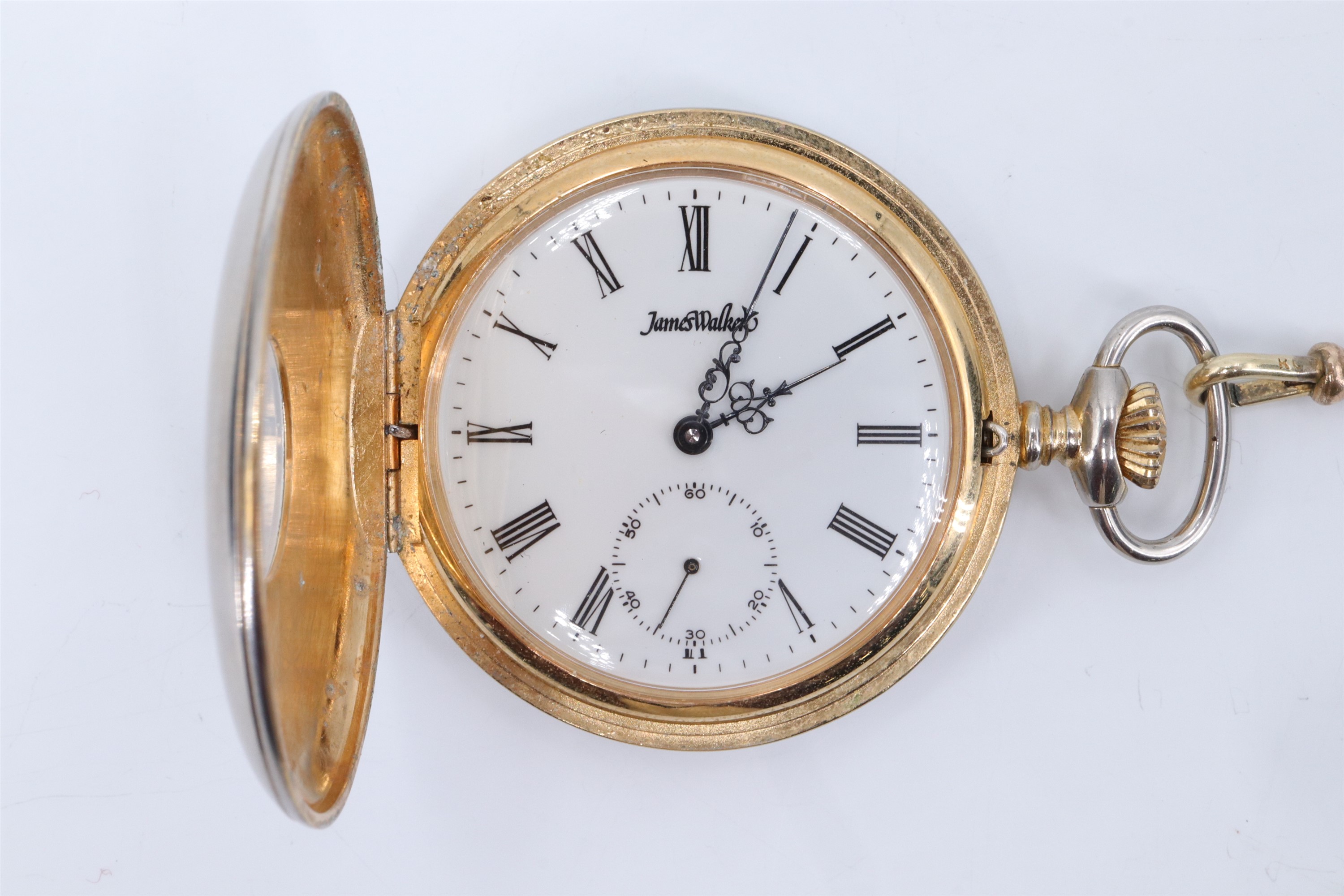 A contemporary pocket watch by James Walker, on a gilt metal watch chain, watch 5 cm excluding - Image 5 of 6