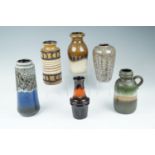 Six West German pottery vases, tallest 27 cm