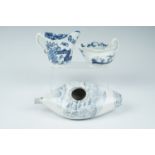 Two 18th Century Worcester moulded blue and white milk jugs, bearing underglaze crescent and