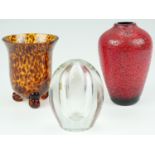 A Stuart Strathearn "Dark Crystal" shouldered oviform studio glass vase, together with a La Vida
