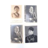 A collection of 1930s - 1940s postcards pertaining to Benito Mussolini including a machine woven