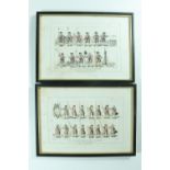 After William Hogarth "Blackwell's Military Figures", a pair of watercolour tinted engravings