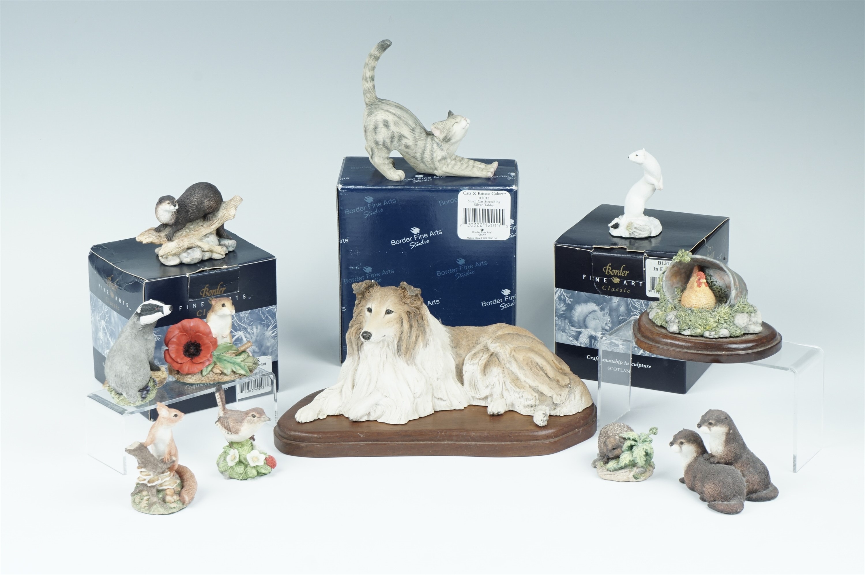 Eleven Border Fine Arts figurines including rough collie, in ermine, otters, woodland ramble, etc - Image 2 of 2