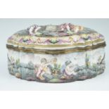 A vintage Capodimonte gilt mounted ceramic casket, having hand painted relief modeled decoration