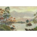 J Barnes RCA (British, early 20th Century) "Rydal Water", watercolour, card mounted in gilt mount