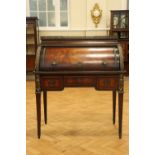 A French Second Republic gilt metal mounted and marquetry-inlaid cylinder bureau / desk, its "caddy"