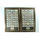 A set of 50 "Butterflies, 1932" series cigarette cards, framed as a pair in card mount under