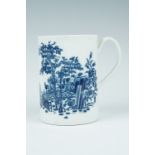 A first period 'Dr Wall' Worcester transfer printed blue and white tankard, having a blue crescent