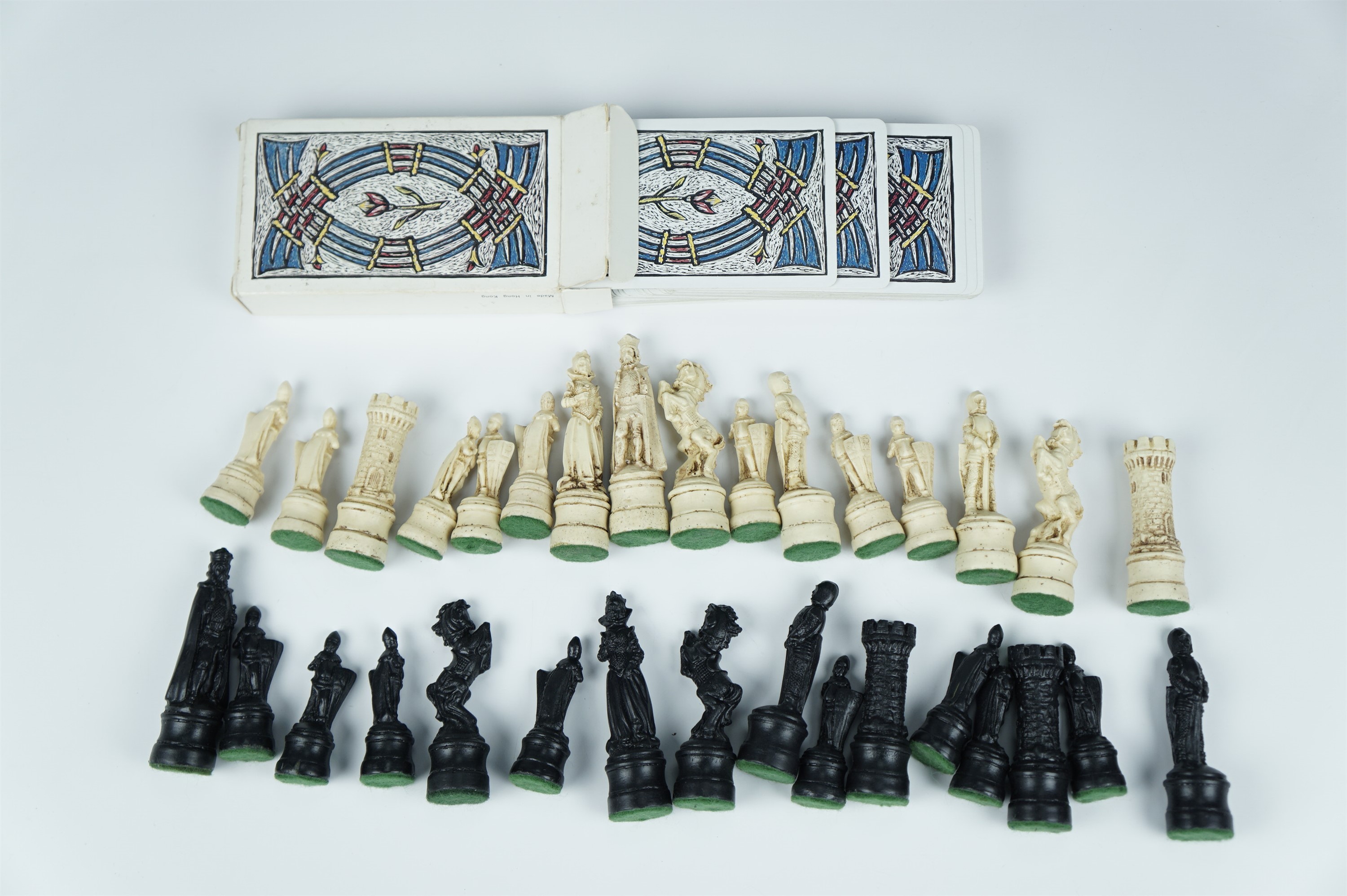 A vintage carved wood chess board, together with a set of Lewis style chess pieces, and one other - Image 7 of 8