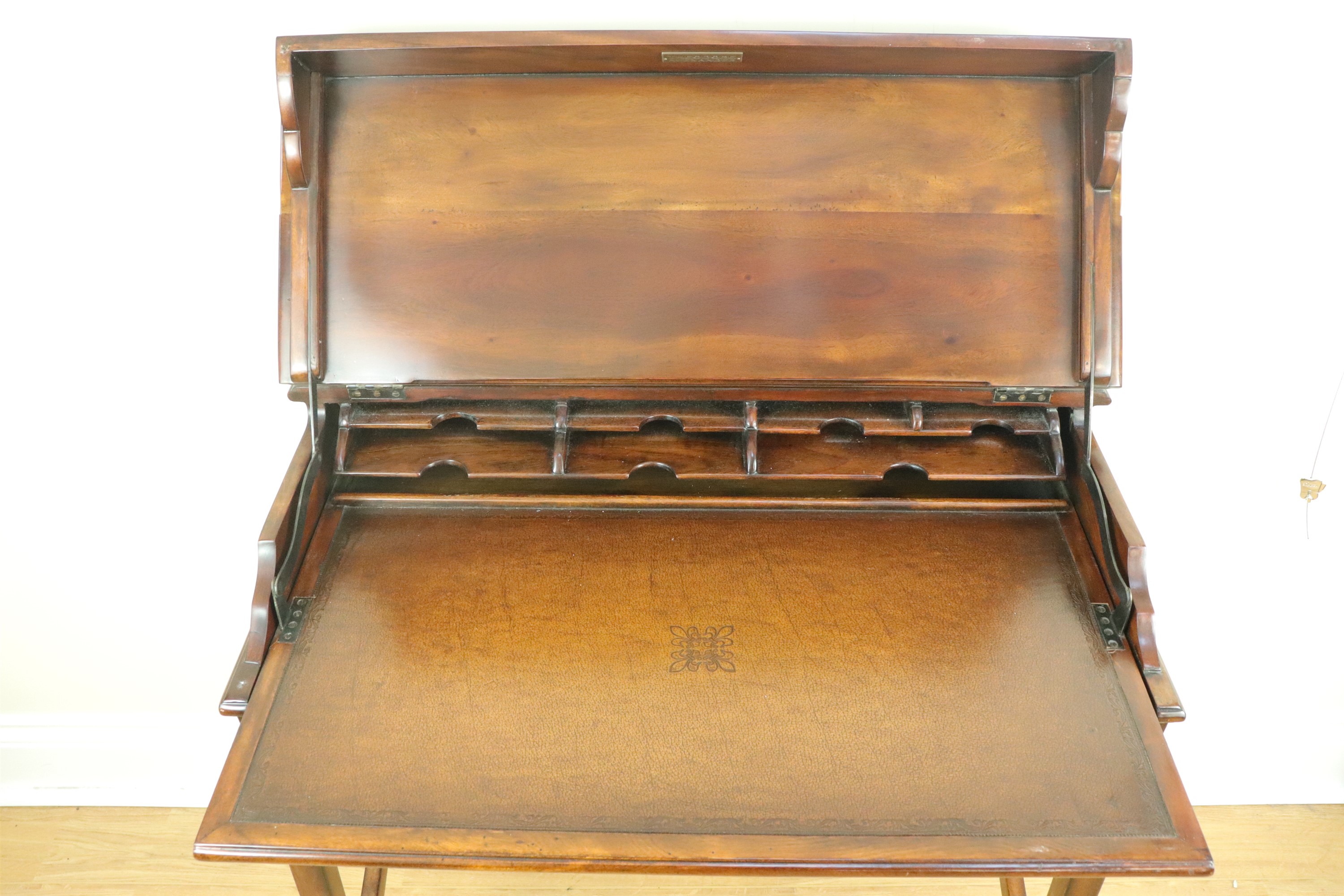 A Theodore Alexander Kaye mahogany campaign style desk, 74 cm x 44 cm x 79 cm - Image 2 of 4