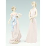 Two Lladro lady figurines, tallest 35 cm