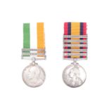 A Queen's South Africa medal with five clasps together with a King's South Africa Medal with two
