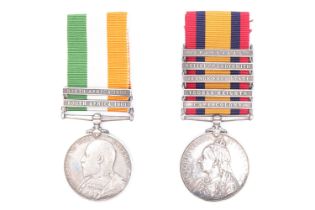 A Queen's South Africa medal with five clasps together with a King's South Africa Medal with two