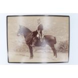 A Victorian cabinet card depicting a British mounted soldier