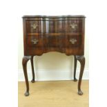 An old reproduction 18th Century burr walnut veneered lowboy, 39 cm x 58 cm x 76 cm