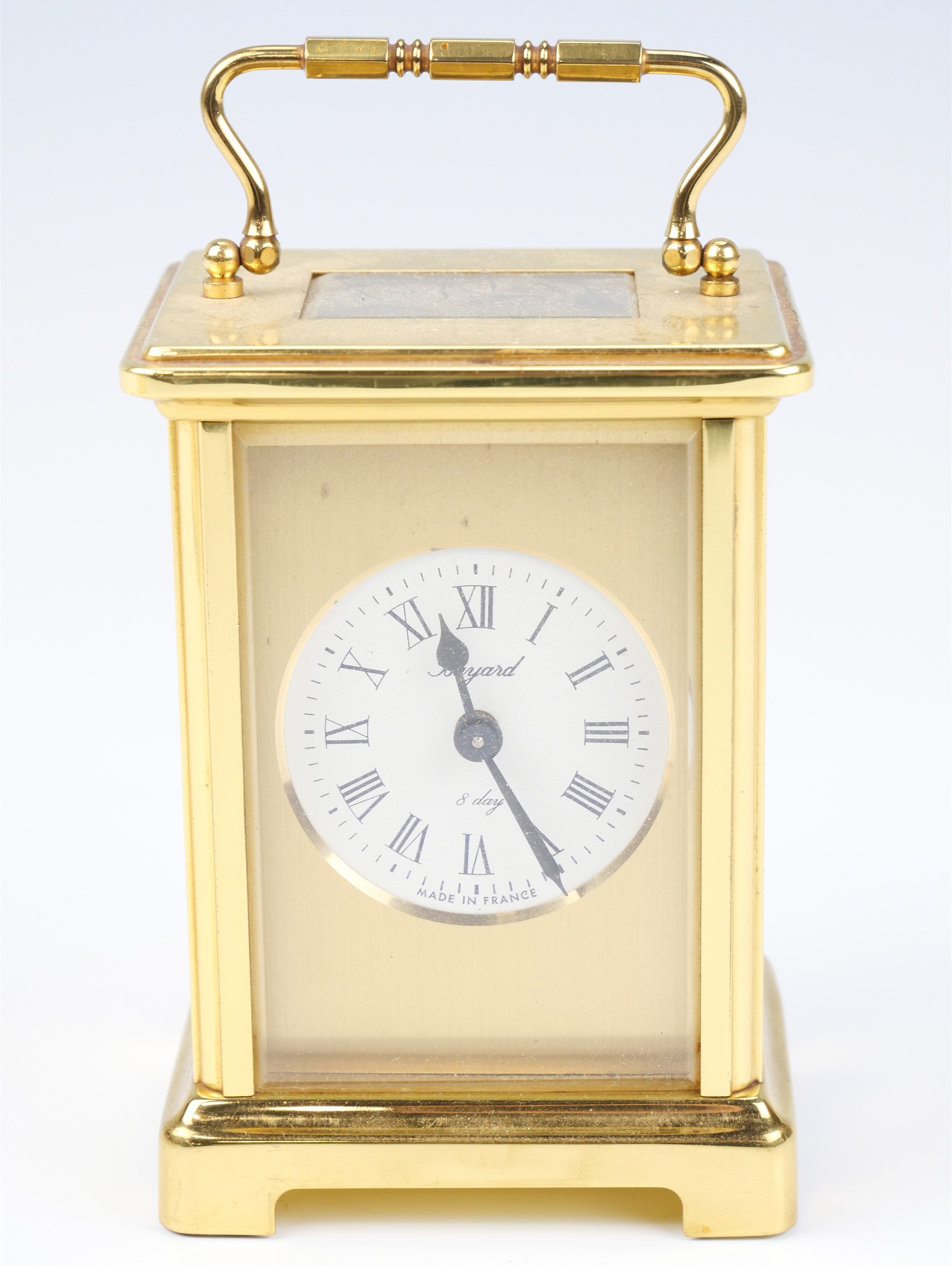 A Baynard brass carriage clock, having an 8 day 7 jewel movement, 11.5 cm excluding handle