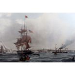 After G Chambers "The Port of Liverpool", watercolour tinted engraving by James Carter, inscribed "