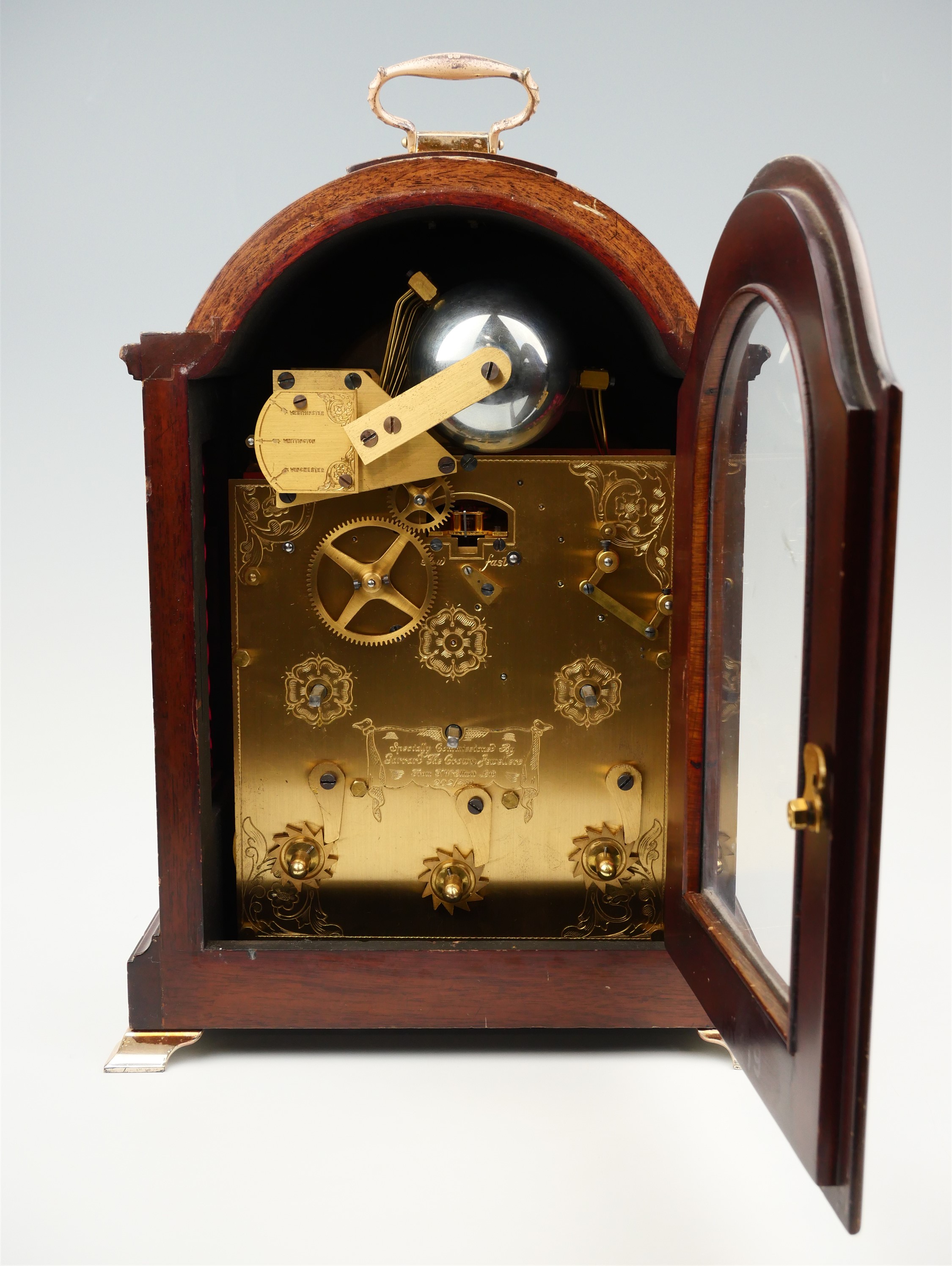 A Garrard 28 day Silver Jubilee bracket clock, having an Elliott three train movement with a balance - Image 5 of 9
