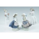 Four Lladro figurines, young girls with flowers