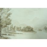 An early Victorian sepia Lakeland view, watercolour and ink, in card mount and moulded frame under