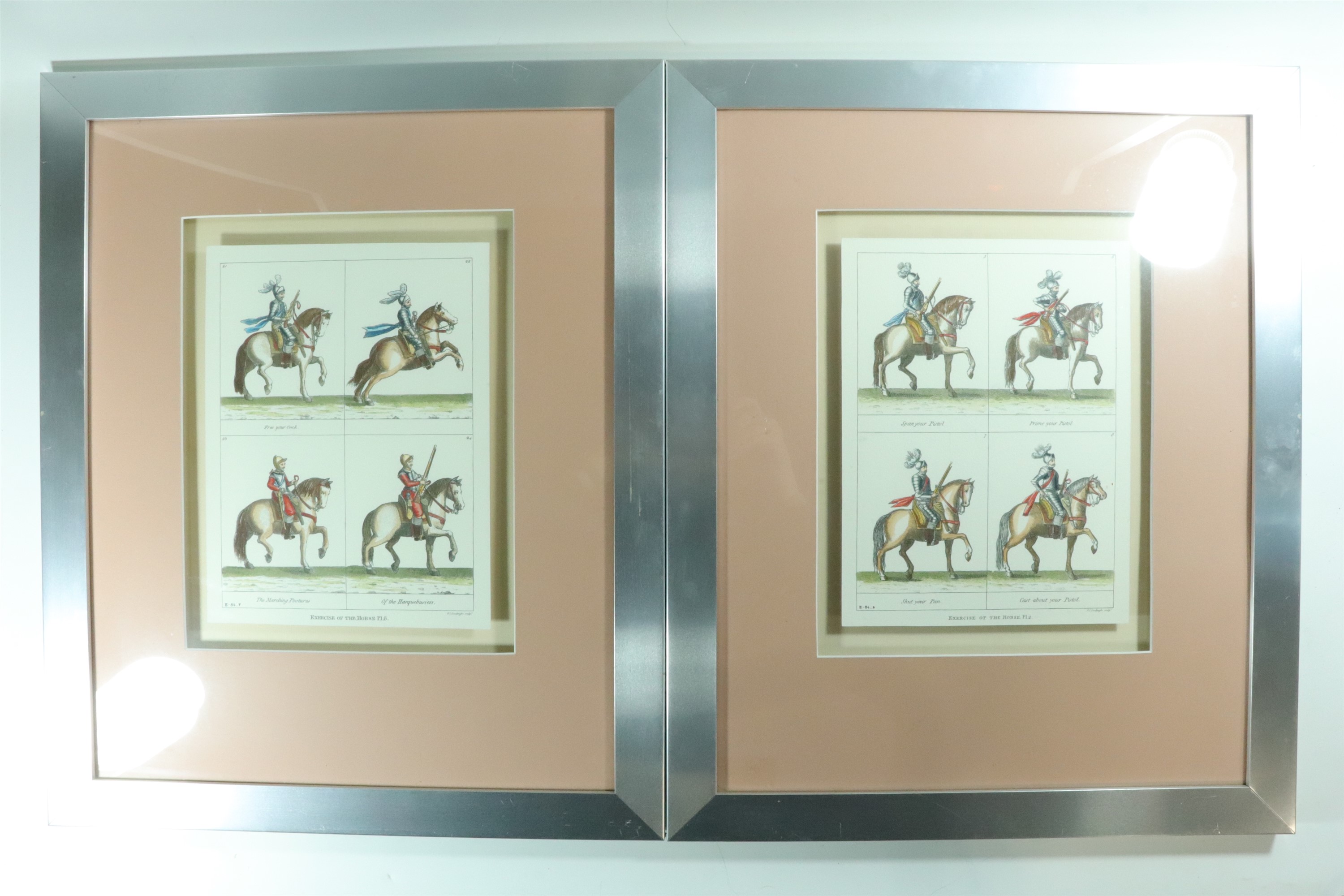 Exercise of the Horse, A pair of watercolour tinted engraved plates "Exercise of the Horse" after