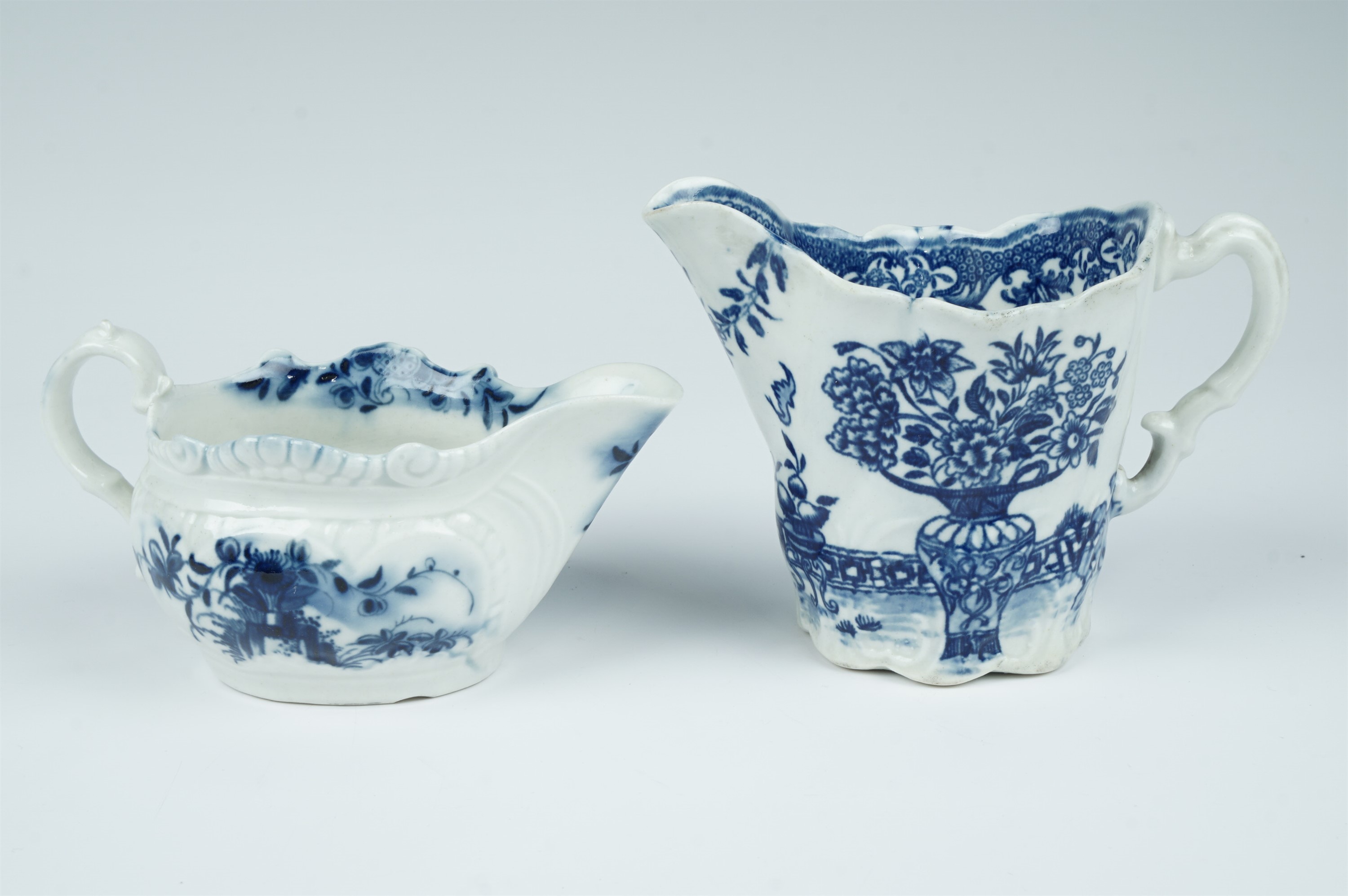 Two 18th Century Worcester moulded blue and white milk jugs, bearing underglaze crescent and - Image 3 of 3