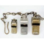 Three whistles, comprising a British Rail Midlands Division "The Acme Thunderer", a London,