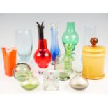 A large quantity of studio glass vases, lidded jar, etc