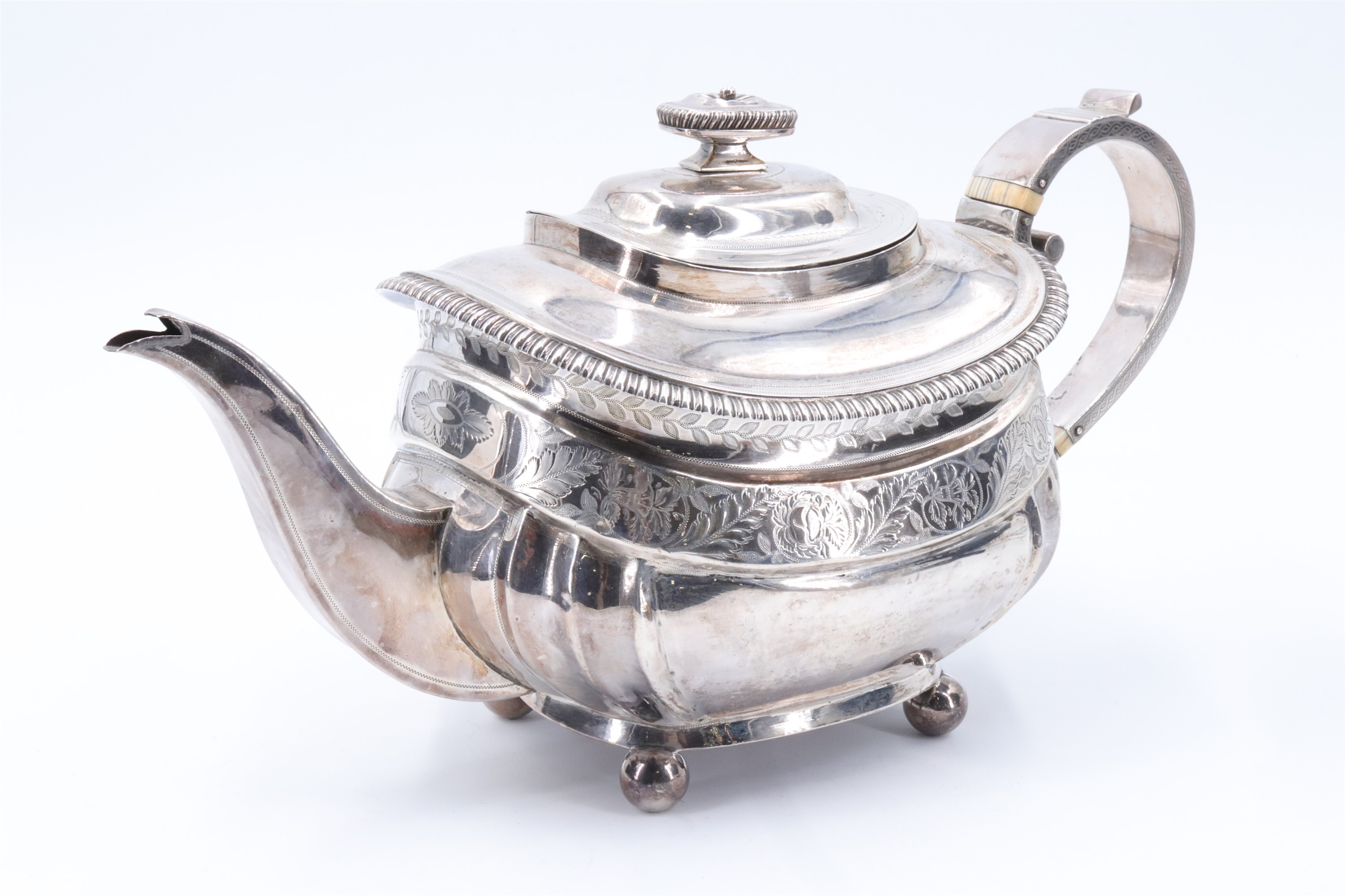 A George III silver teapot, having a square section spout, strap form handle with ivory - Image 2 of 6