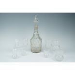 A Victorian cut glass wine decanter together with eight various finely cut thistle-form whisky and