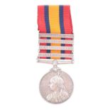 A Queen's South Africa Medal with four clasps to 2593 Pte R O'Hara, 1st Border Regt