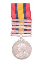 A Queen's South Africa Medal with four clasps to 2593 Pte R O'Hara, 1st Border Regt
