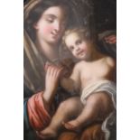 An Edwardian oval crystoleum, depicting the Madonna and child loosely in the manner of Raphael, gilt