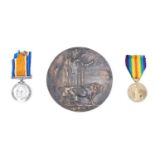 British War and Victory Medals with memorial Plaque to 260113 Pte Frank Simpson, Border Regiment